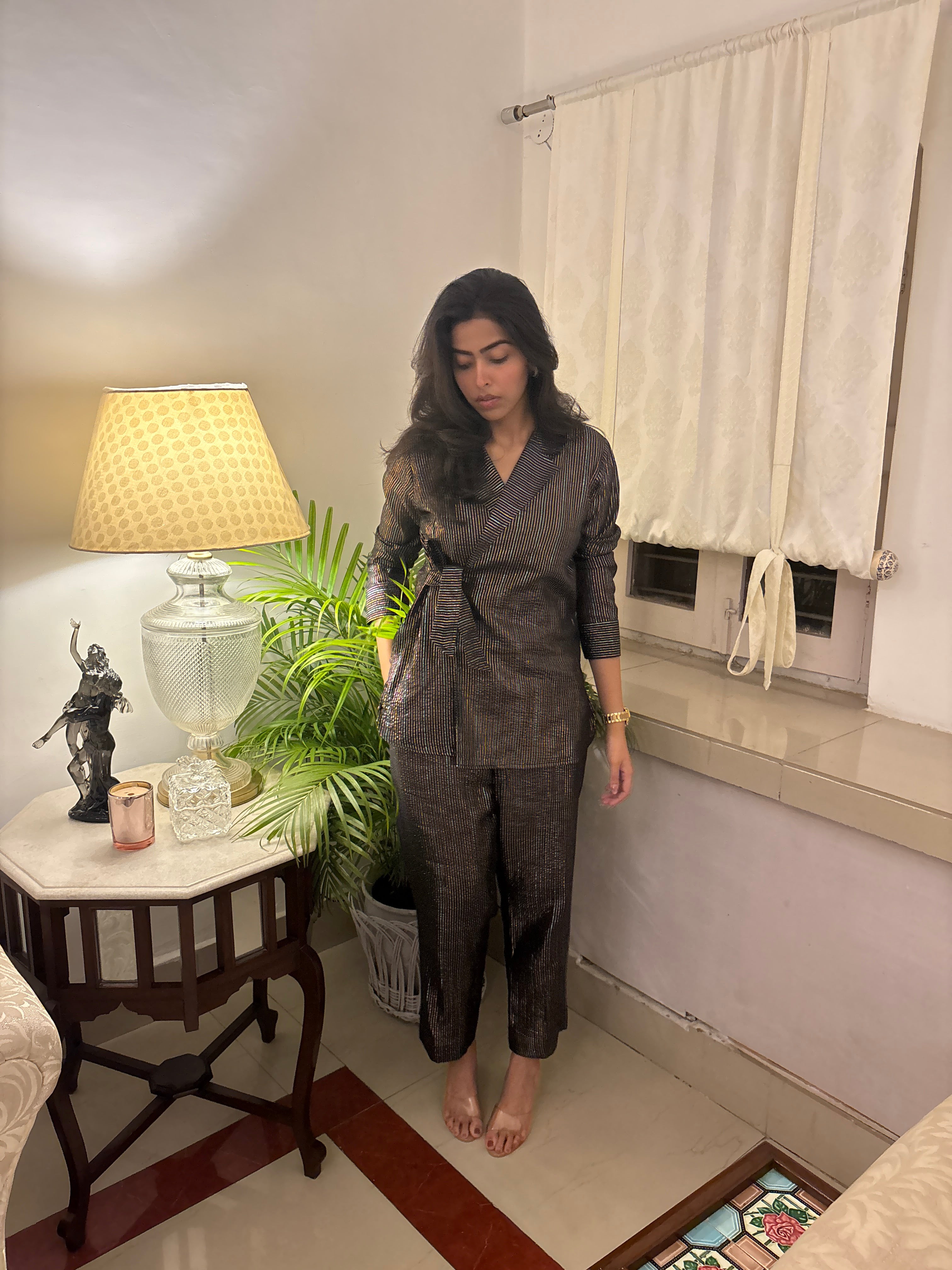 Black Cotton lurex blazar Co-ord set