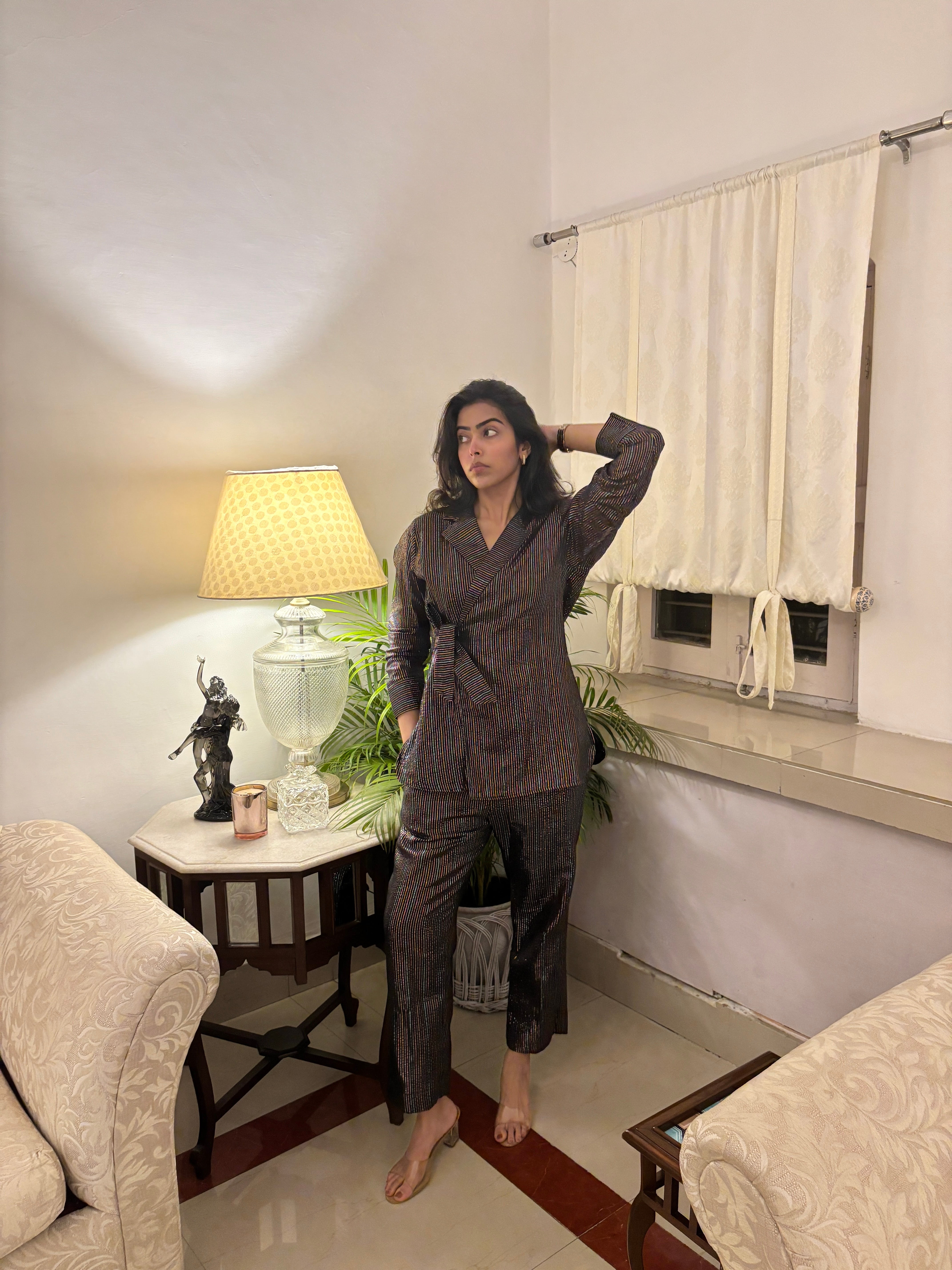 Black Cotton lurex blazar Co-ord set