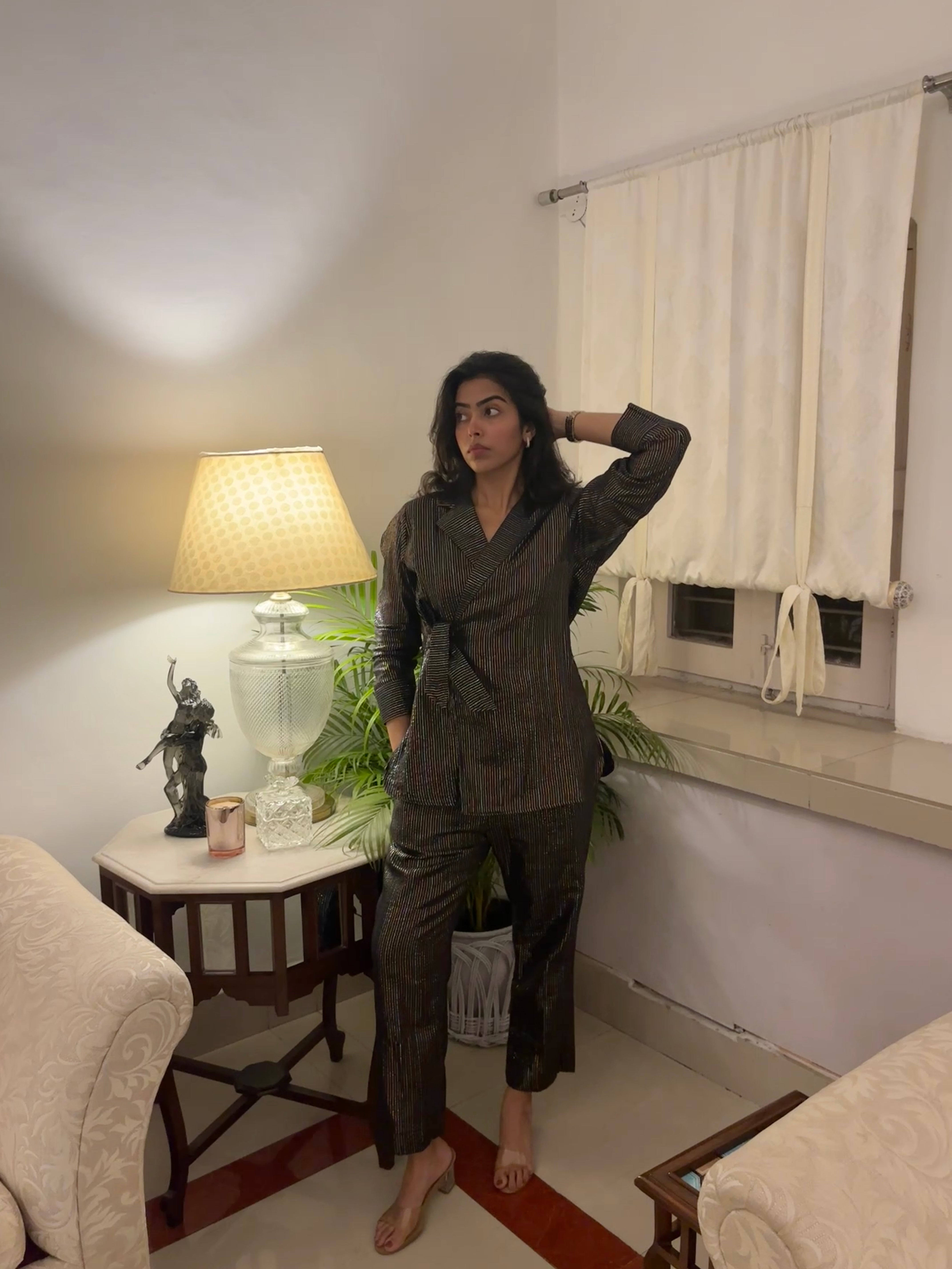 Black Cotton lurex blazar Co-ord set