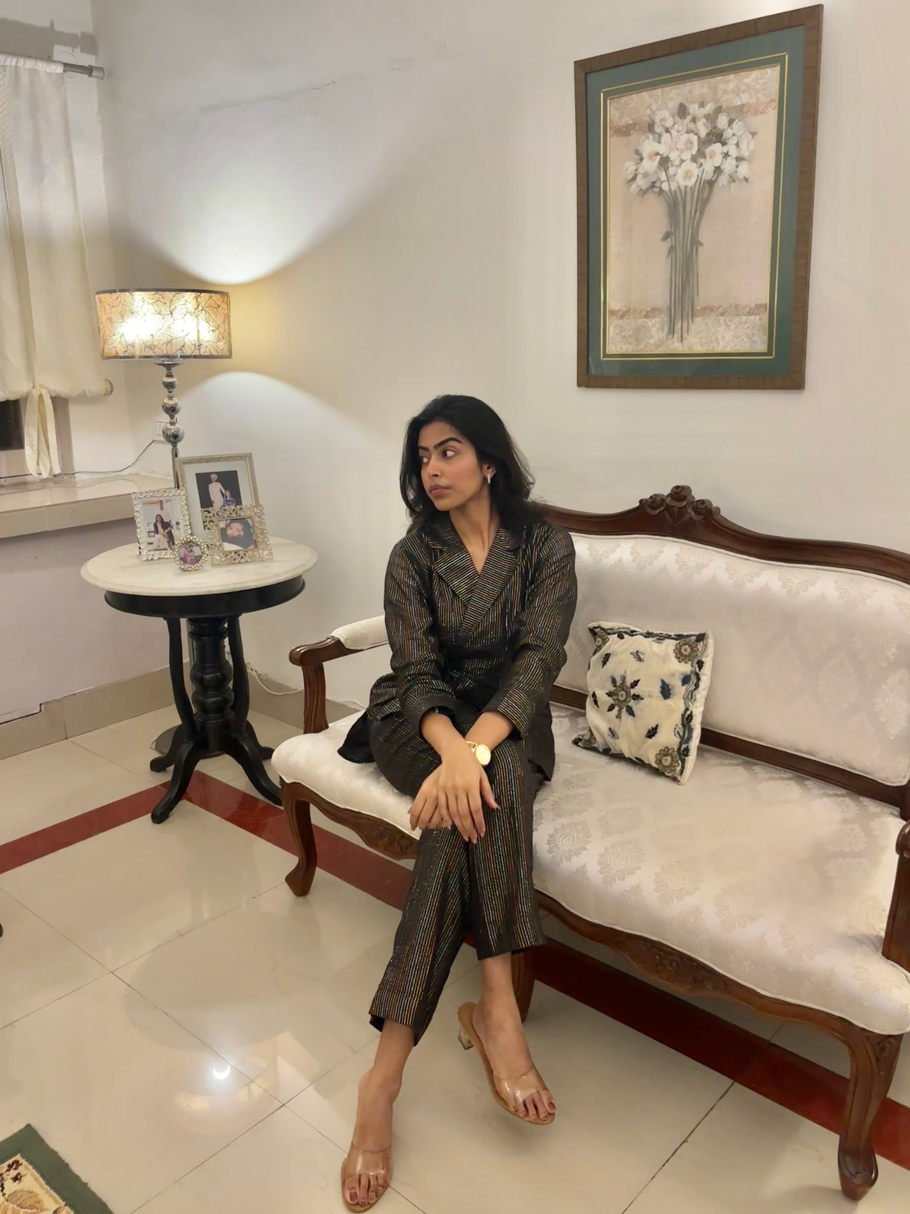 Black Cotton lurex blazar Co-ord set