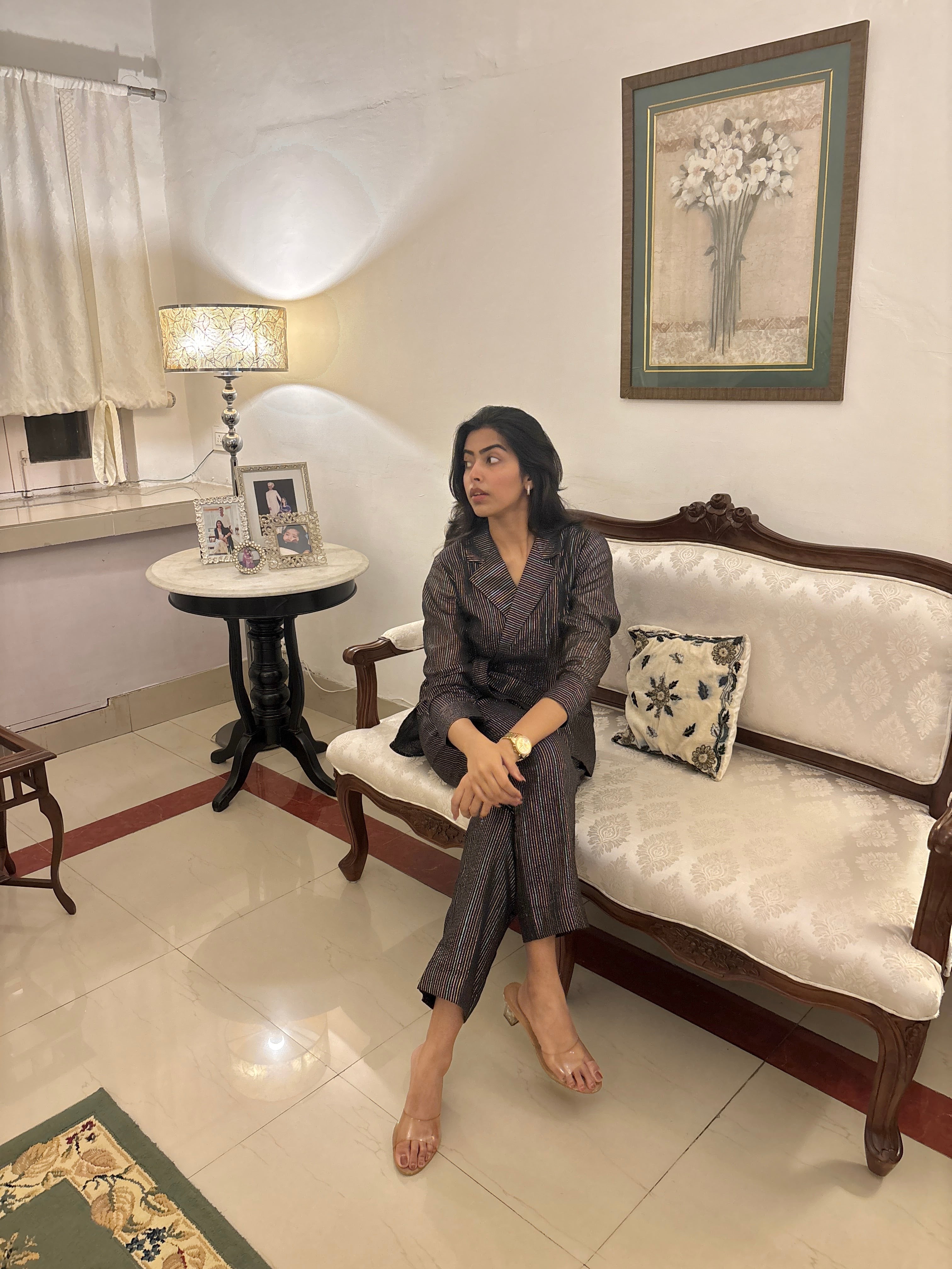 Black Cotton lurex blazar Co-ord set