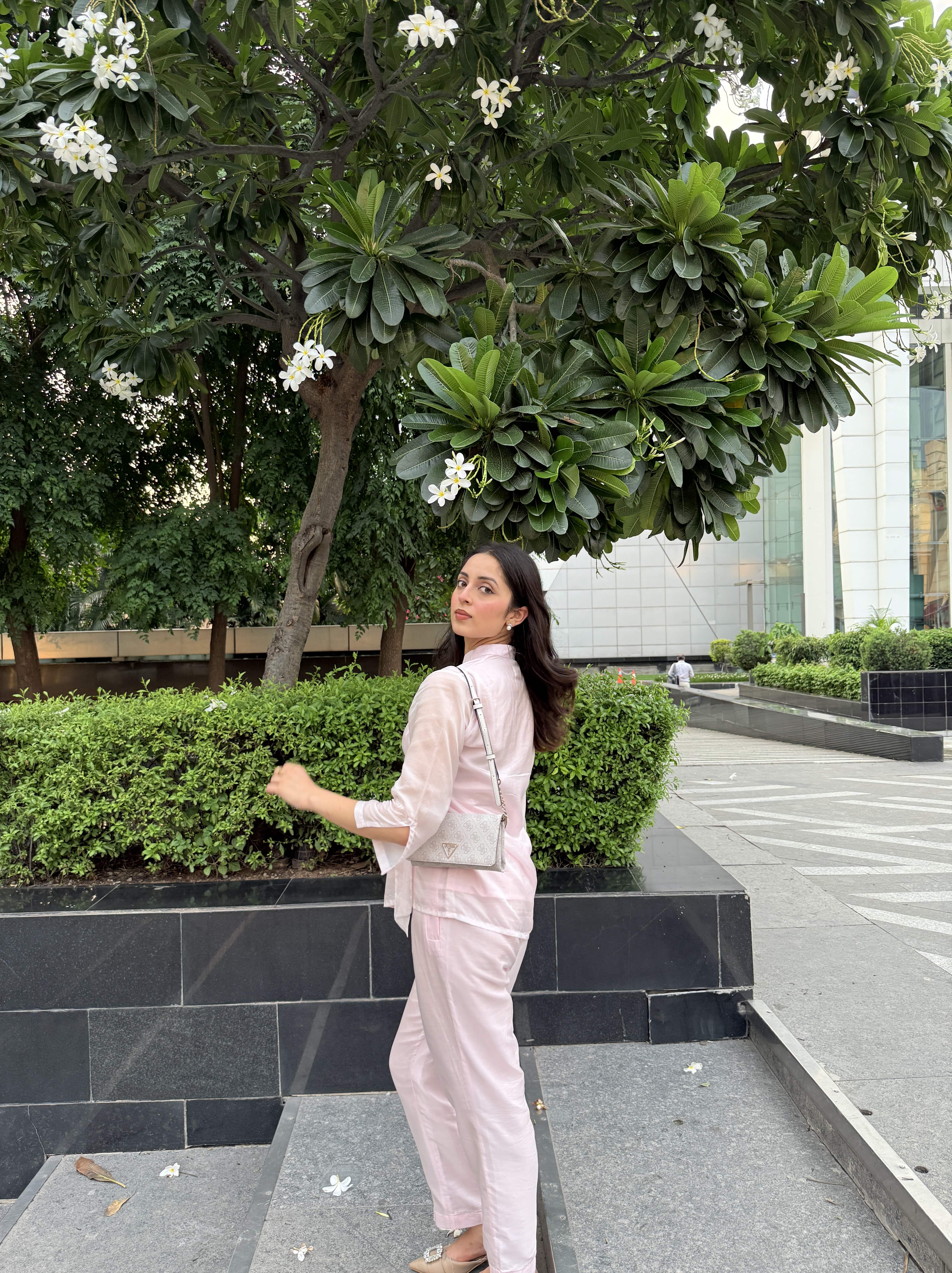 Pink Summer Silk Co-ord Set With Cutwork Detailing