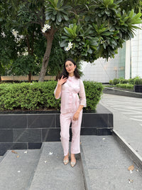 Pink Summer Silk Co-ord Set With Cutwork Detailing