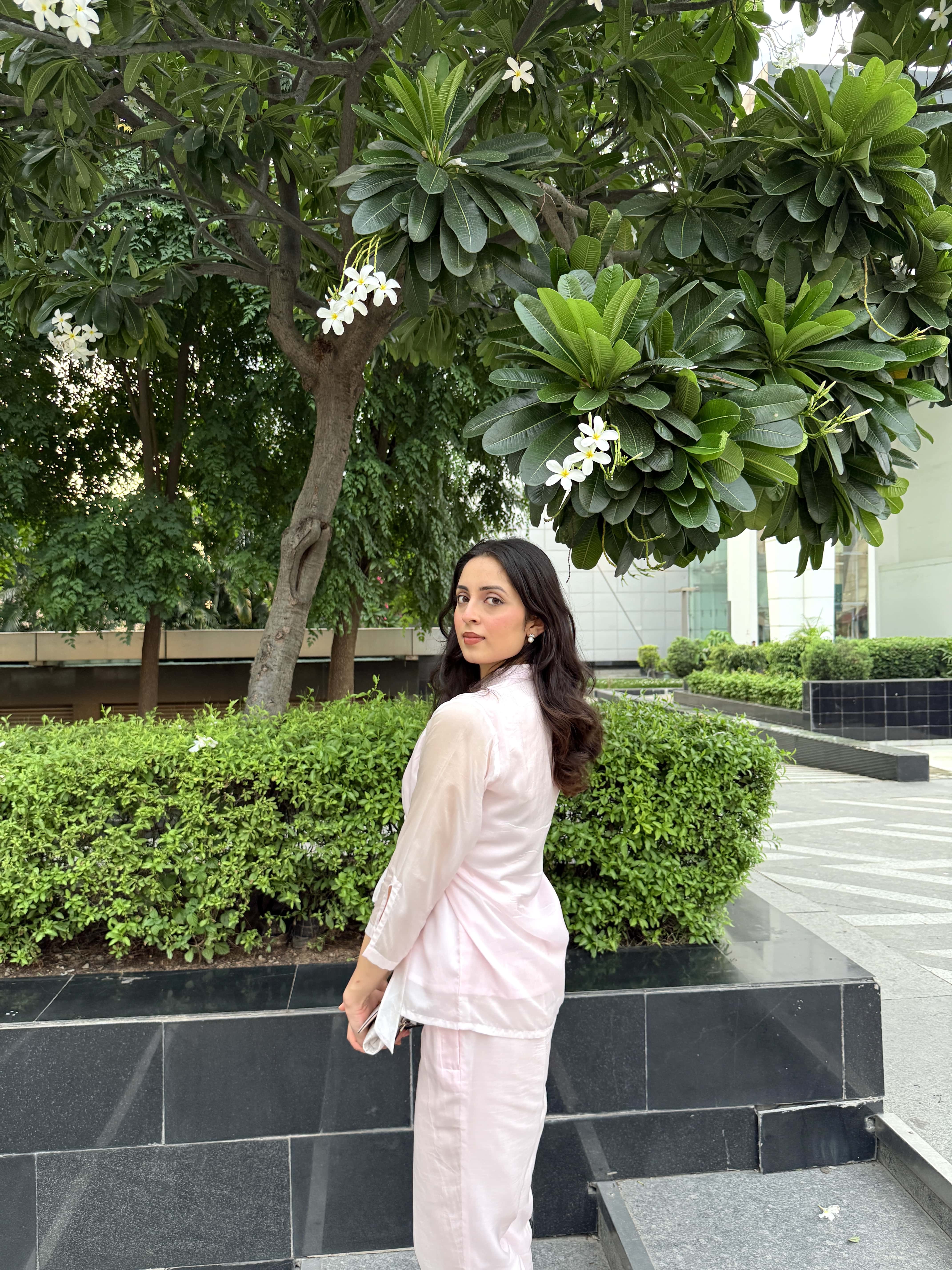 Pink Summer Silk Co-ord Set With Cutwork Detailing