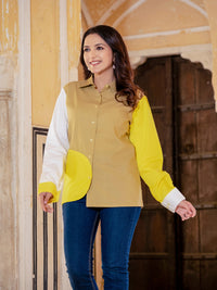 Beige Color Block Italian Cotton Shirt