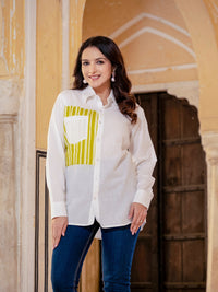White Cotton Shirt With Yellow Patch Detailing