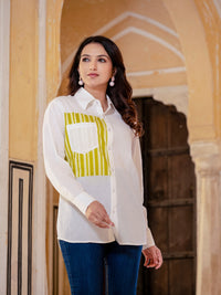 White Cotton Shirt With Yellow Patch Detailing