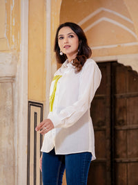 White Cotton Shirt With Yellow Patch Detailing