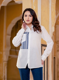 White Cotton Shirt With Grey Patch Detailing
