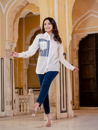 White Cotton Shirt With Grey Patch Detailing