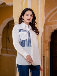 White Cotton Shirt With Grey Patch Detailing
