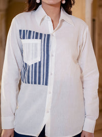 White Cotton Shirt With Grey Patch Detailing