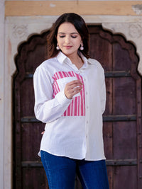 White Cotton Shirt With Pink Patch Detailing