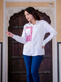 White Cotton Shirt With Pink Patch Detailing