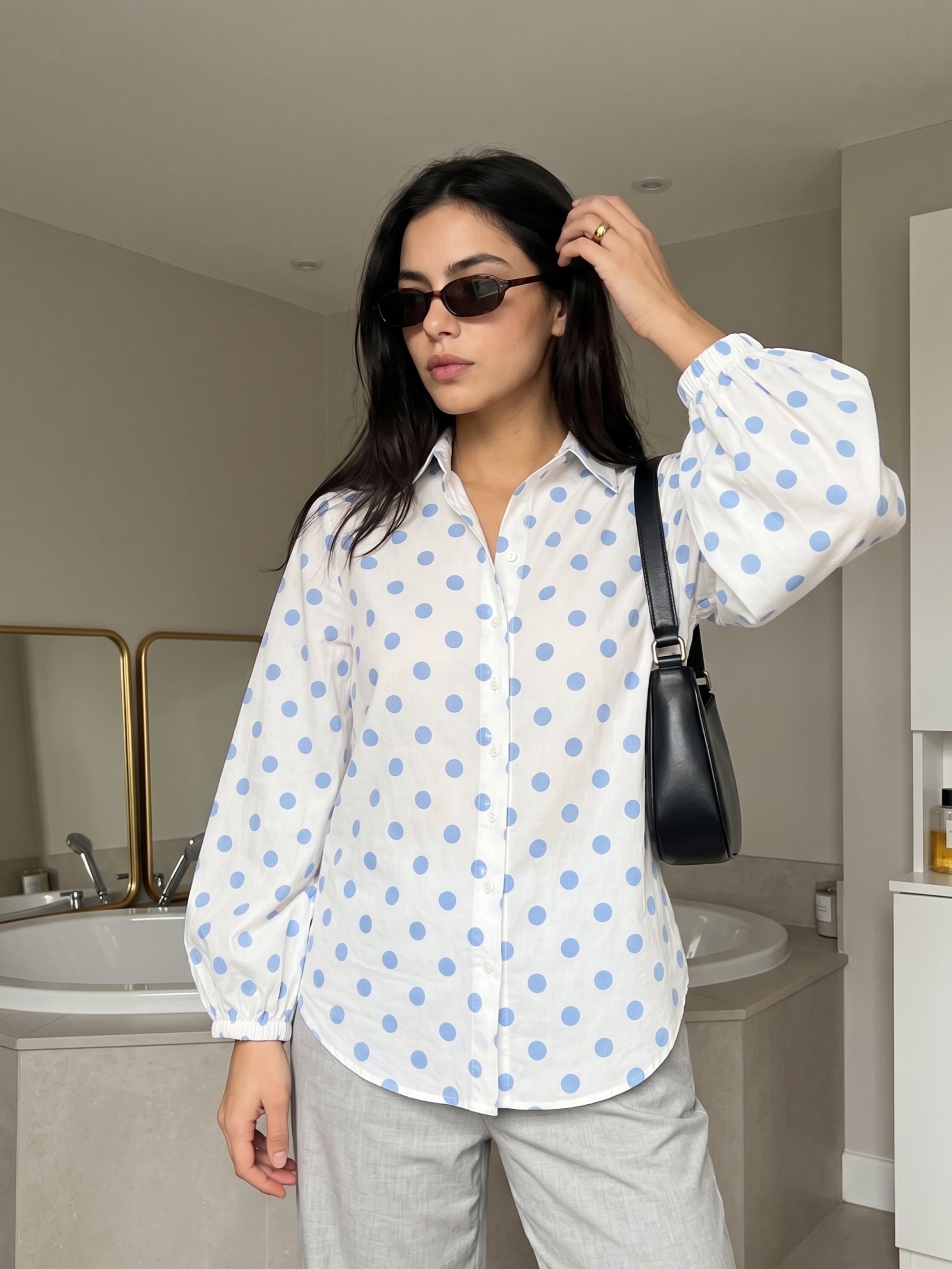 Blue Polka Dot Relaxed Shirt