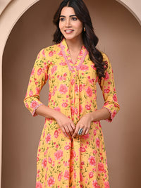 Pure Cotton Printed Yellow Kurti & Pant Set
