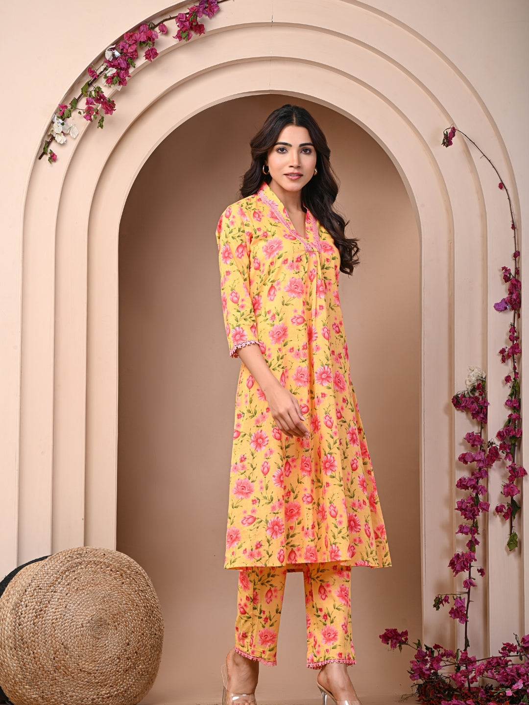 Pure Cotton Printed Yellow Kurti & Pant Set