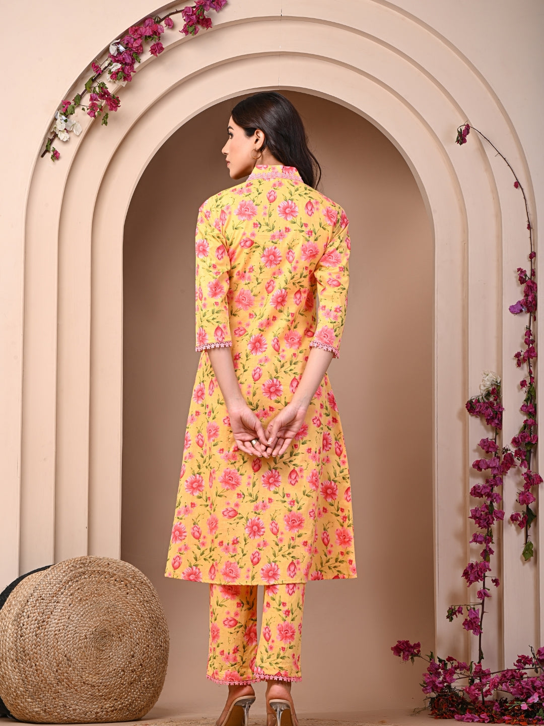 Pure Cotton Printed Yellow Kurti & Pant Set