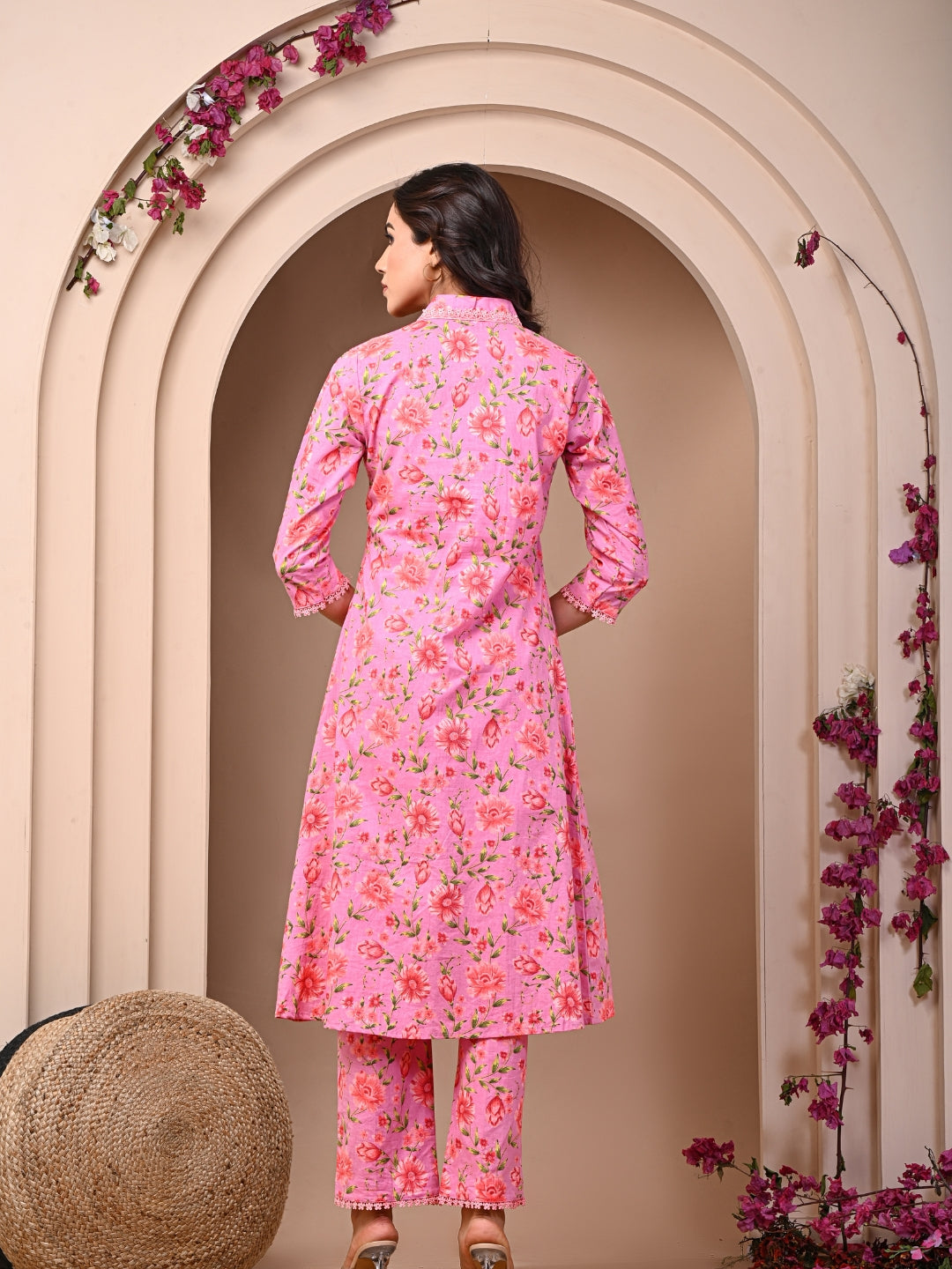 Pure Cotton Printed Mauve Pink Kurti & Pant Set