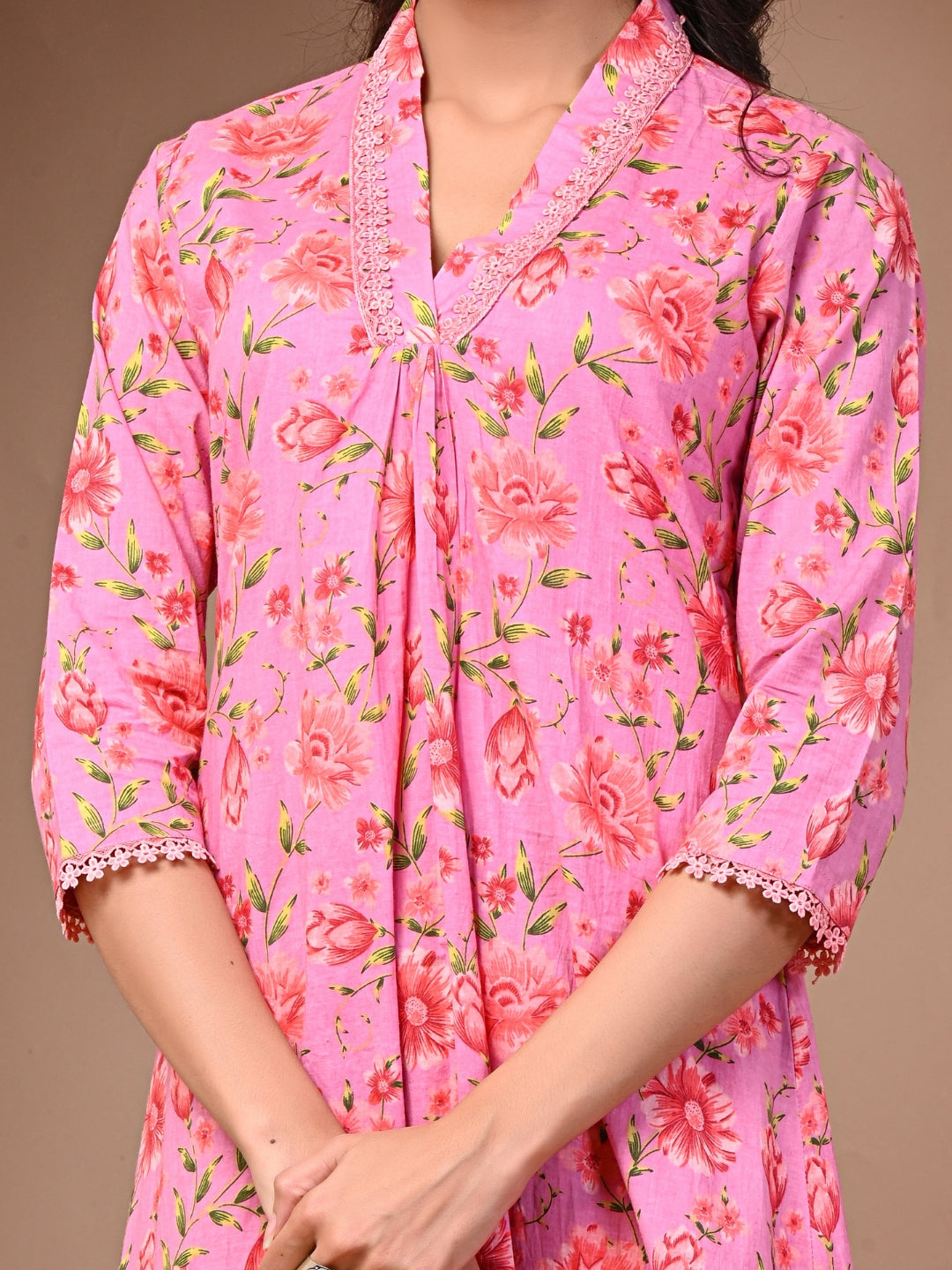 Pure Cotton Printed Mauve Pink Kurti & Pant Set