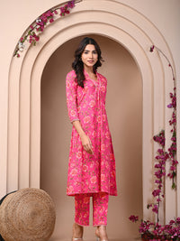 Pure Cotton Printed Dark Pink Kurti & Pant Set