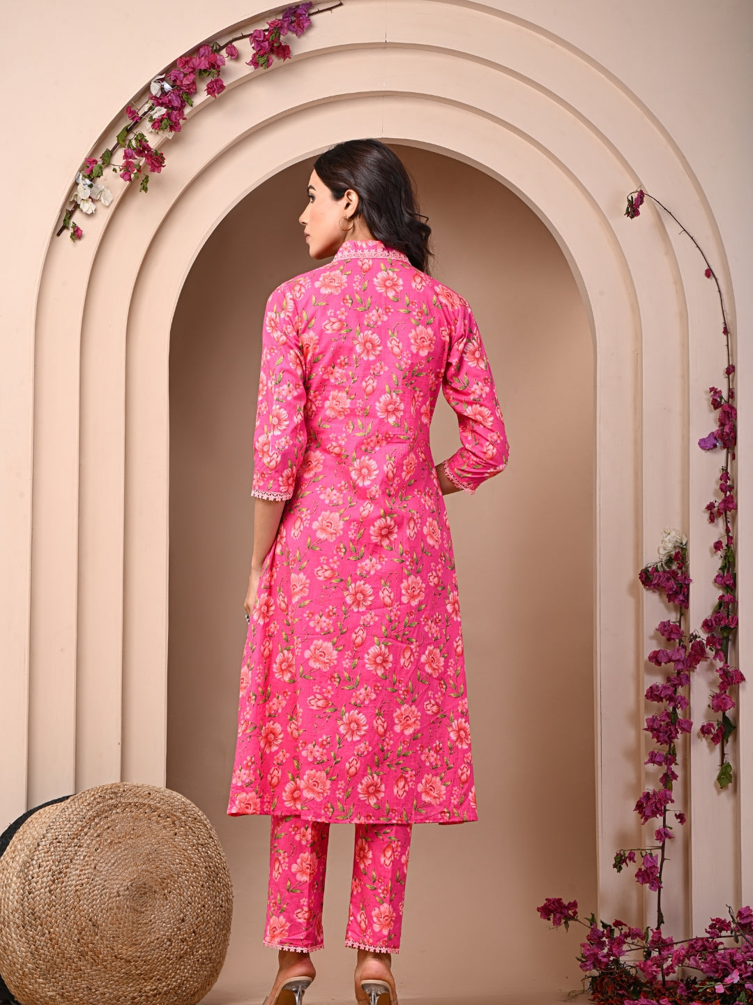 Pure Cotton Printed Dark Pink Kurti & Pant Set