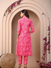 Pure Cotton Printed Dark Pink Kurti & Pant Set