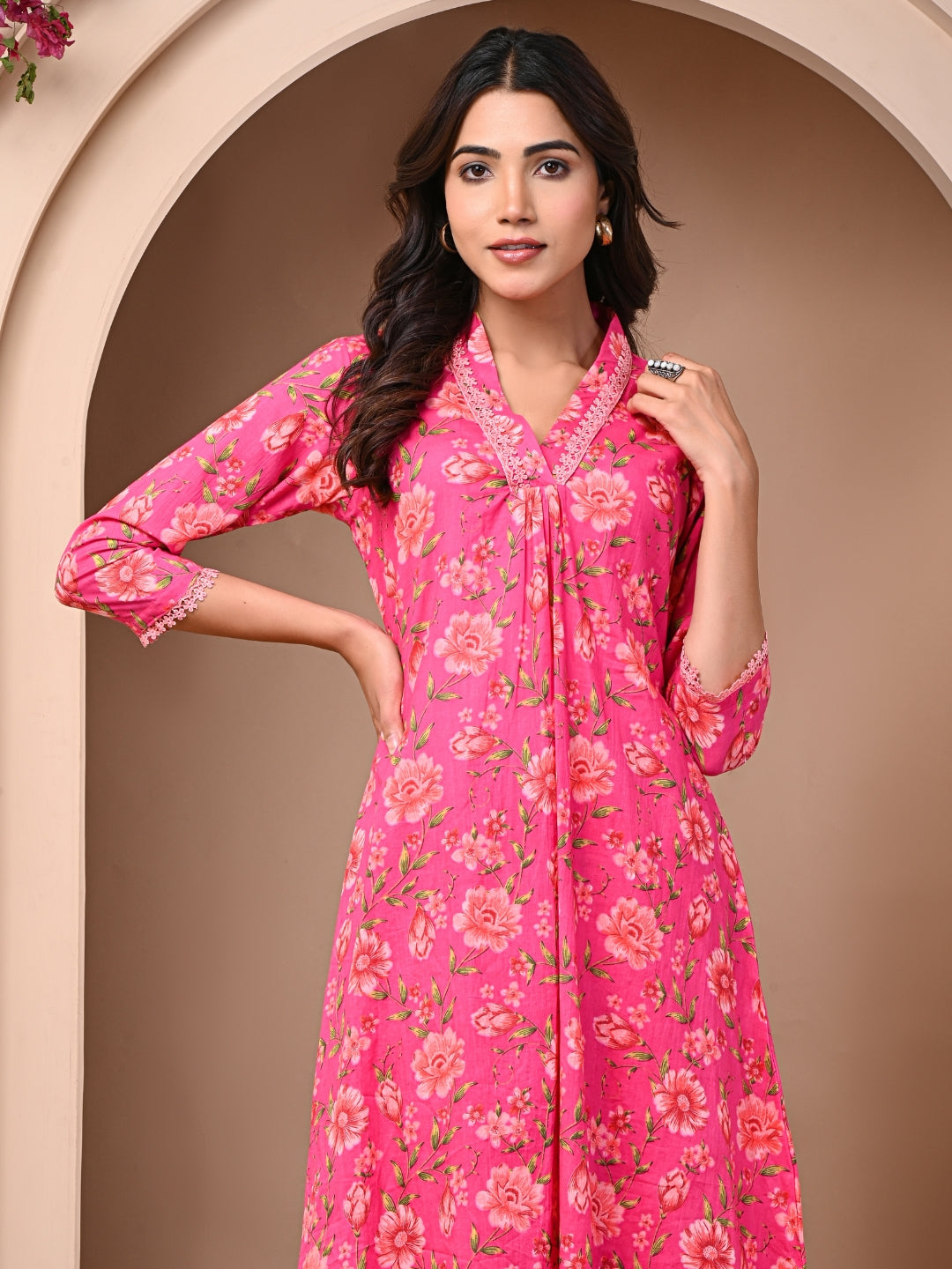Pure Cotton Printed Dark Pink Kurti & Pant Set