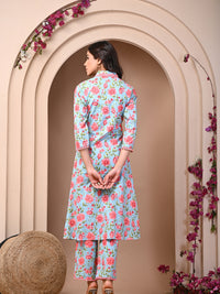 Pure Cotton Printed Light Blue Kurti & Pant Set