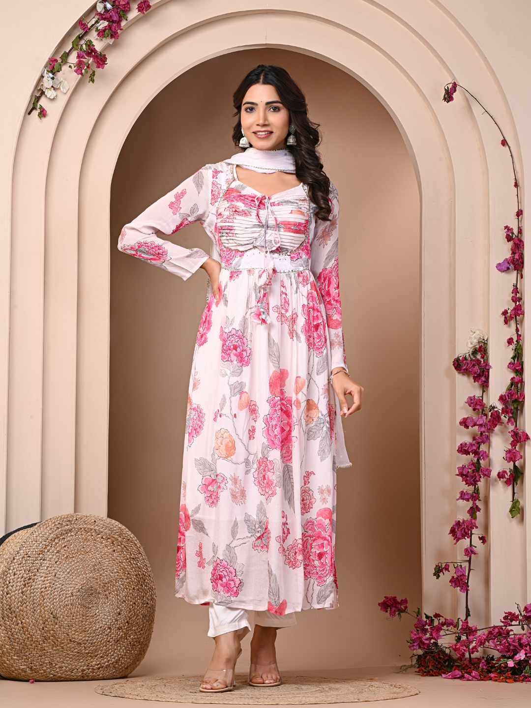 White 3 Pc Chinnon & Shantoon Padded Suit Set