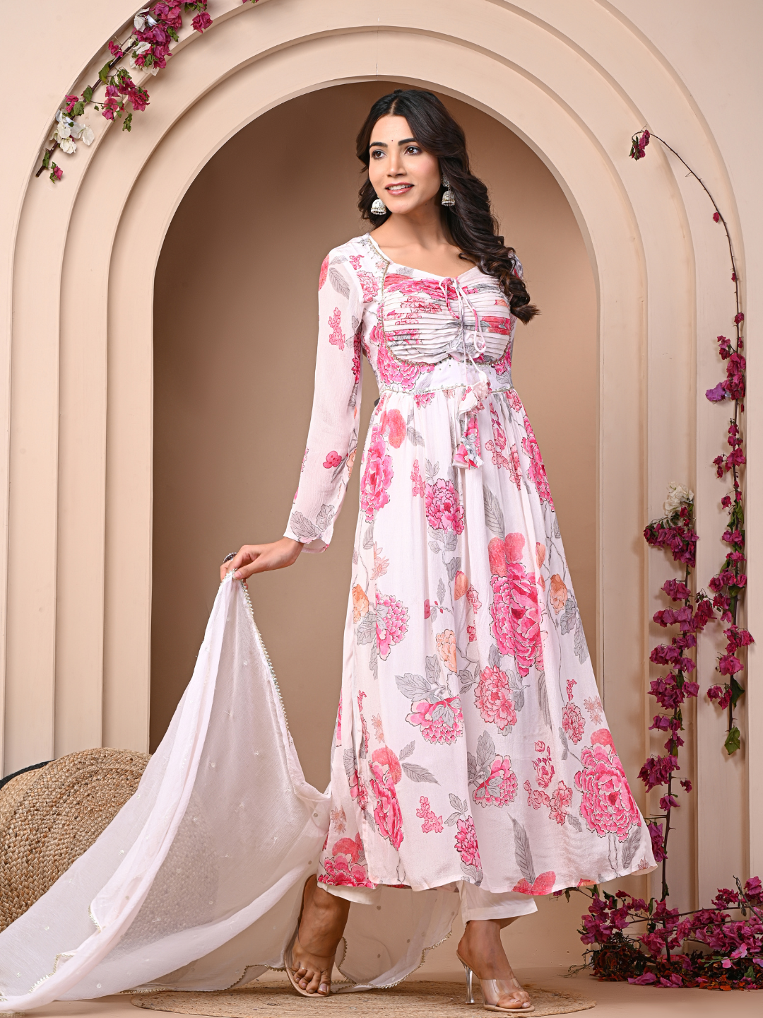 White 3 Pc Chinnon & Shantoon Padded Suit Set