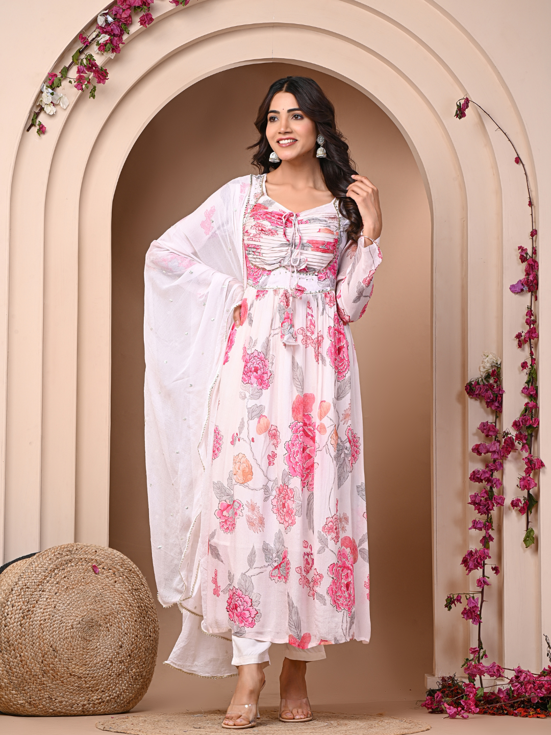 White 3 Pc Chinnon & Shantoon Padded Suit Set