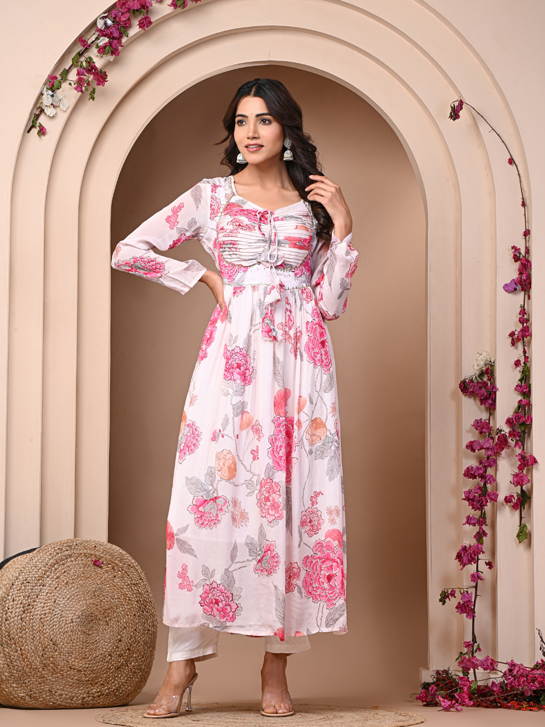 White 3 Pc Chinnon & Shantoon Padded Suit Set