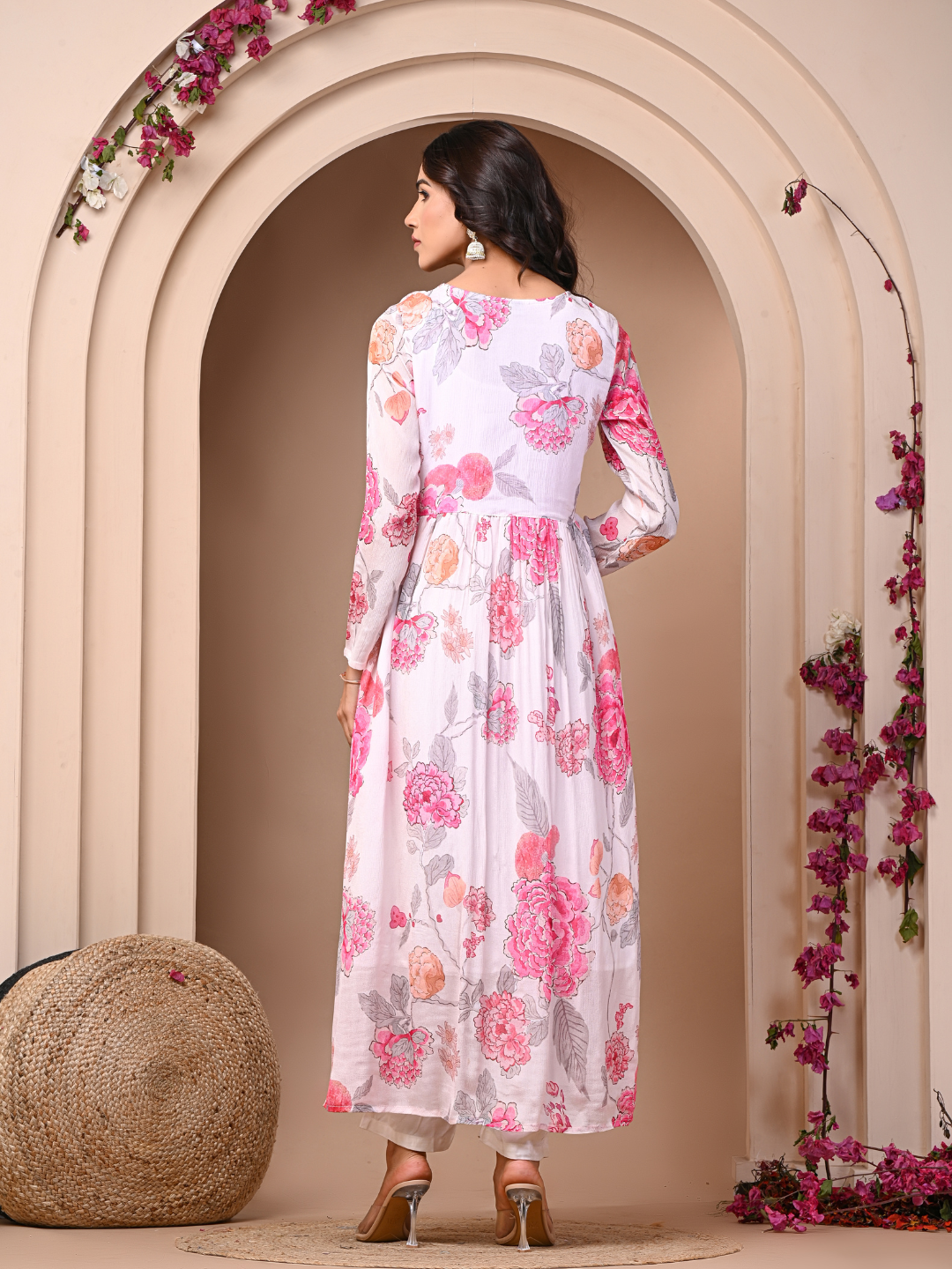 White 3 Pc Chinnon & Shantoon Padded Suit Set