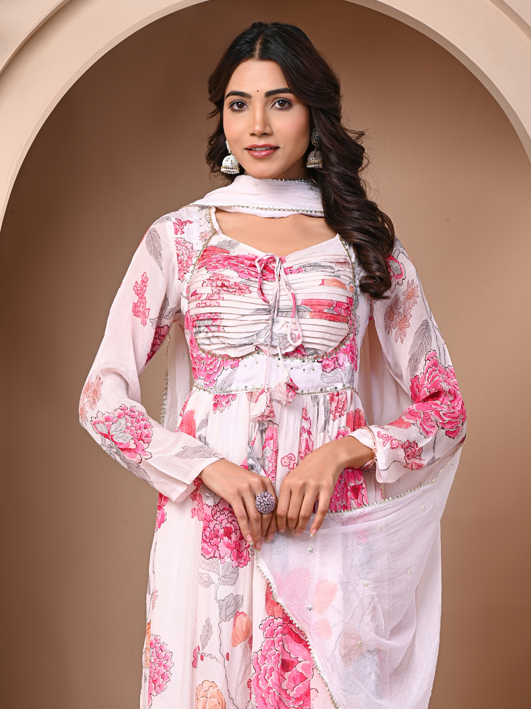 White 3 Pc Chinnon & Shantoon Padded Suit Set