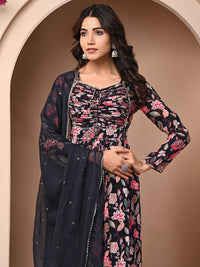 Black 3 Pc Chinnon & Shantoon Padded Suit Set