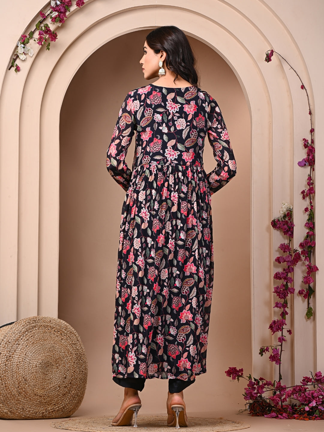 Black 3 Pc Chinnon & Shantoon Padded Suit Set