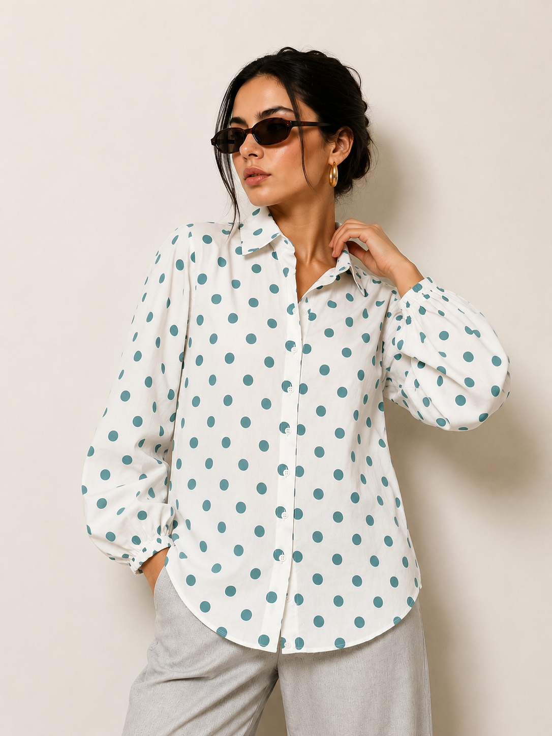 Rama Green Polka Dot Relaxed Shirt