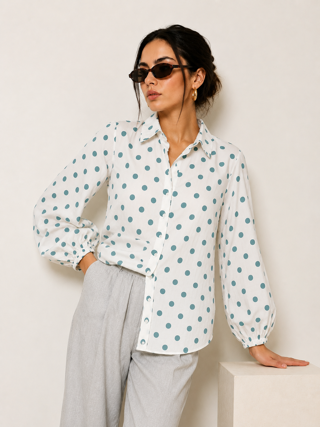 Rama Green Polka Dot Relaxed Shirt