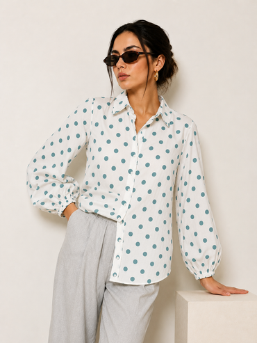 Rama Green Polka Dot Relaxed Shirt