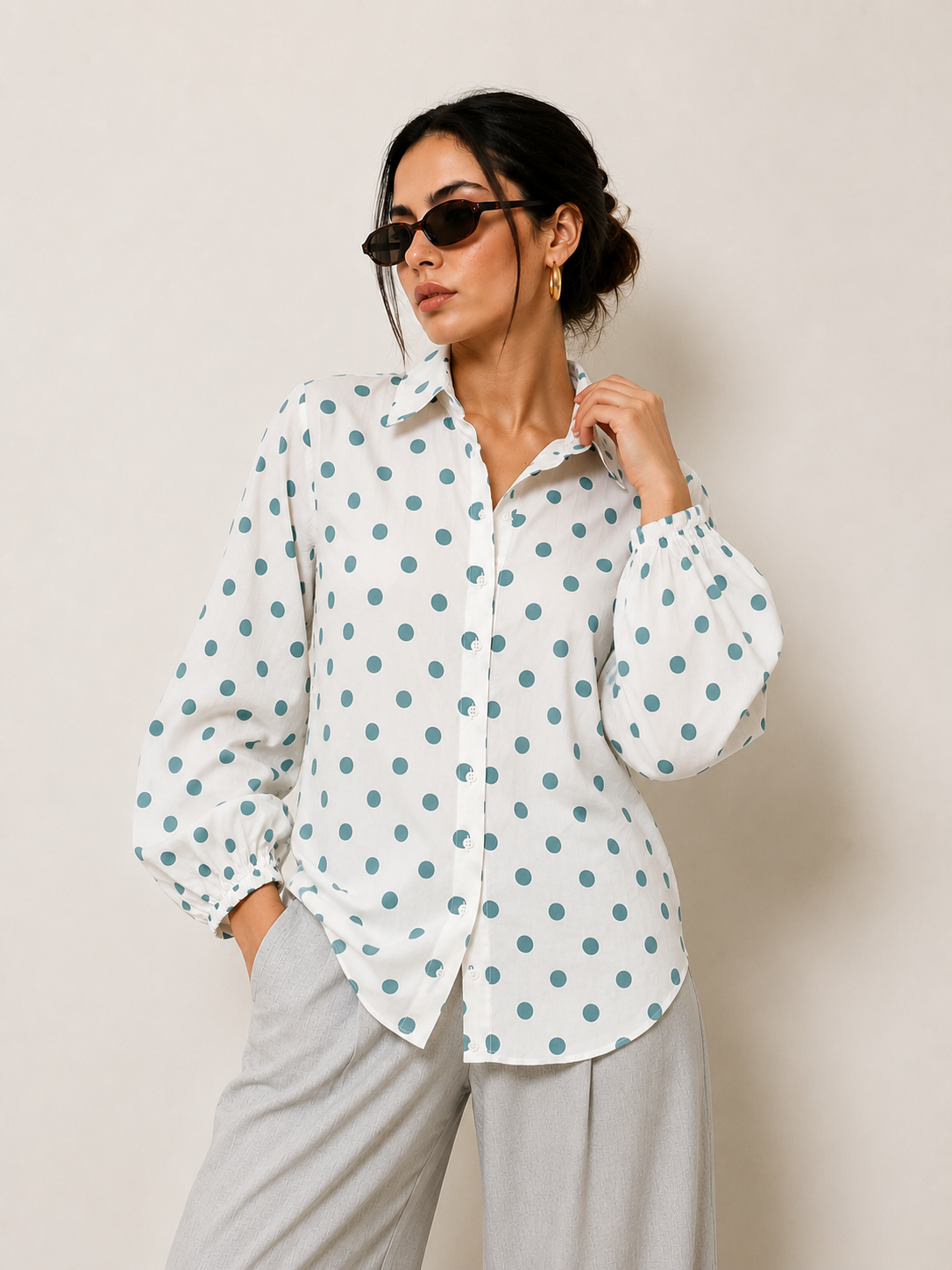 Rama Green Polka Dot Relaxed Shirt