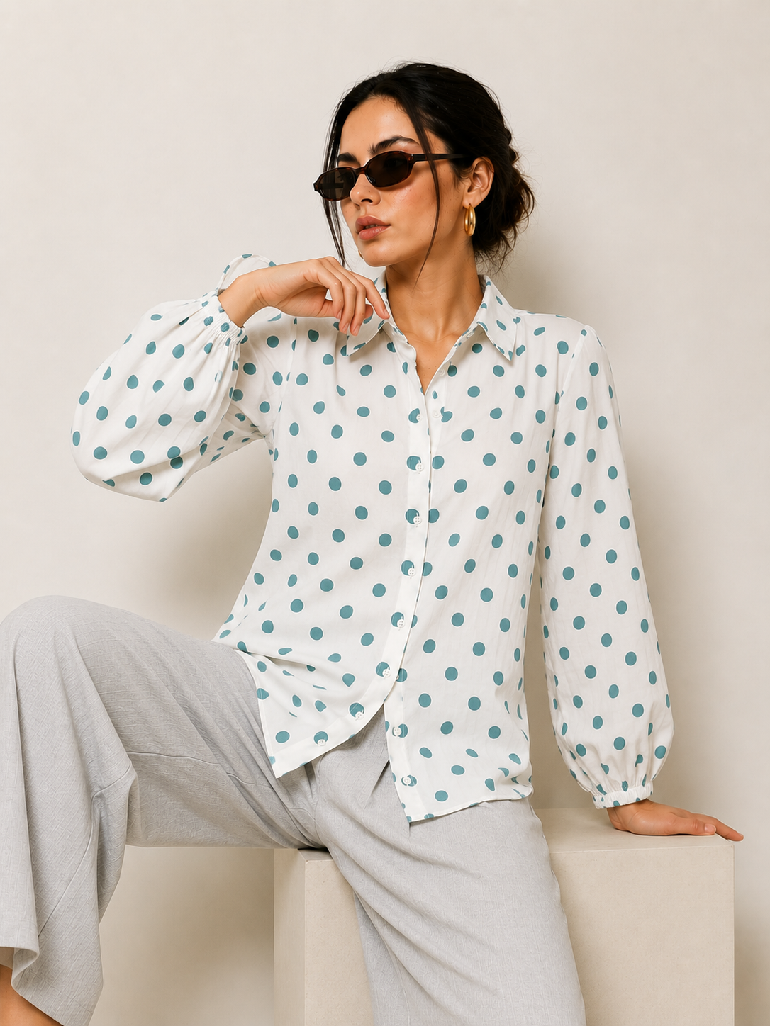 Rama Green Polka Dot Relaxed Shirt