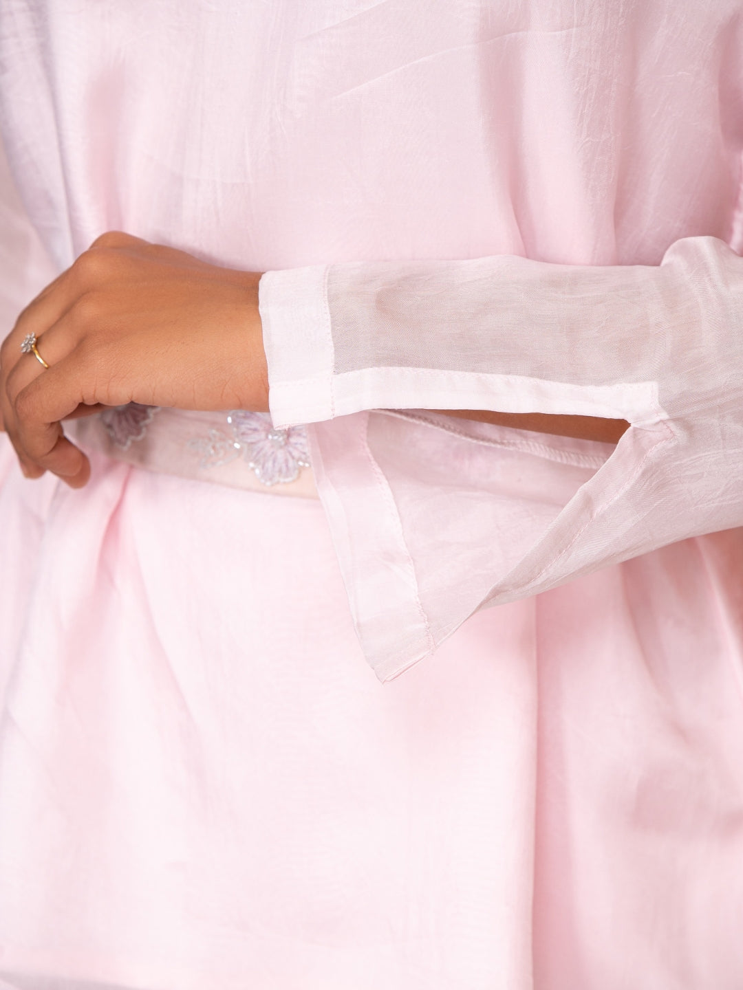 Summer Silk Pink Shirt With Belt