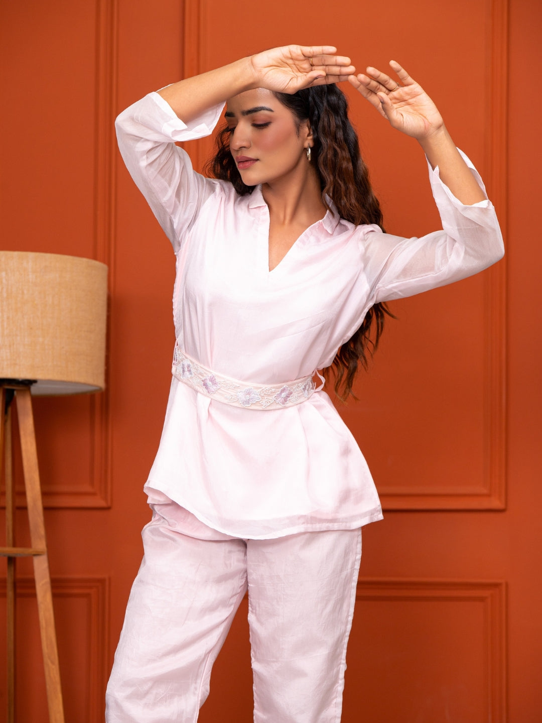 Pink Summer Silk Belt Co-ord Set