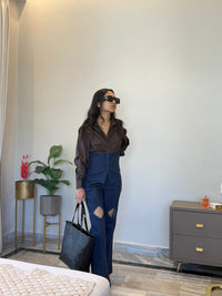 Dual Tone Denim Co-ord Set With Knee Cutouts