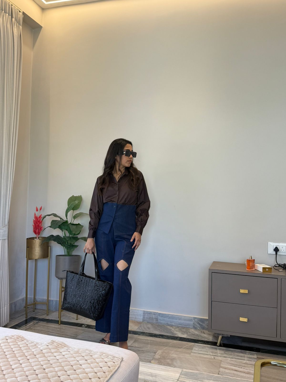 Dual Tone Denim Co-ord Set With Knee Cutouts