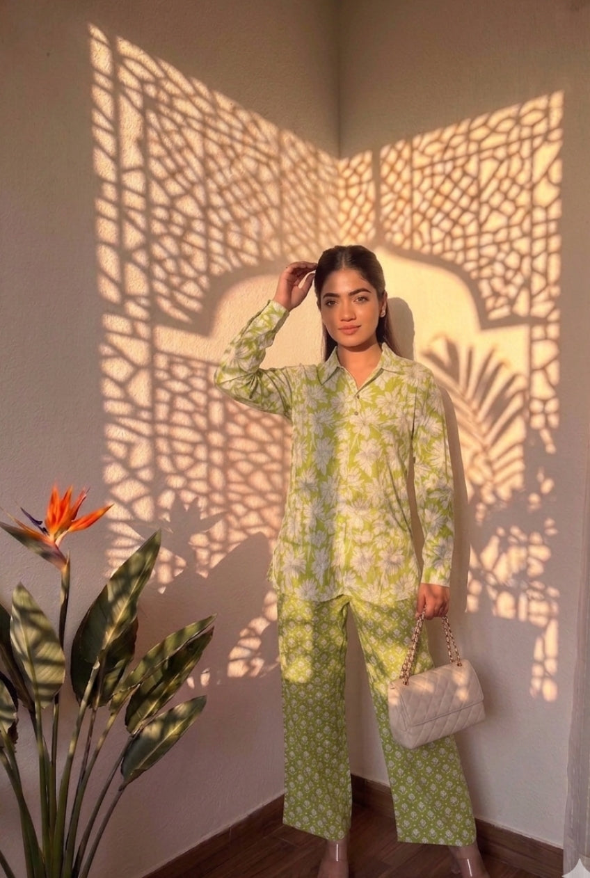 Green Pure Cotton Floral Printed Co-ord Set
