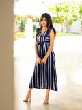 Blue Stripes Printed Long Dress