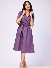 Cotton Linen Purple Midi Dress