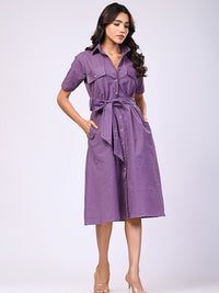 Cotton Linen Purple Midi Dress
